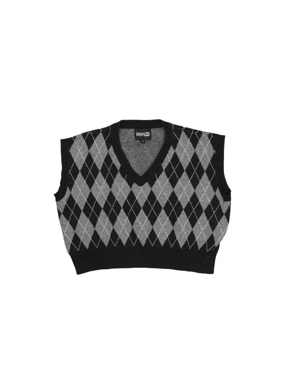 Niihai Knitted Vest in Grey Argyle